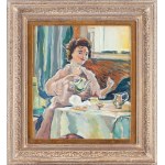 Olga Słomczyńska (1881 Vevey - 1941 Paryż), Kobieta pijąca herbatę (recto)/ Pejzaż miejski z drzewem (verso)
