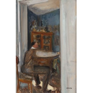 Irena Weissowa (Aneri) (1888 Łódź - 1981 Kraków), Wojciech Weiss malujący w salonie, około 1920