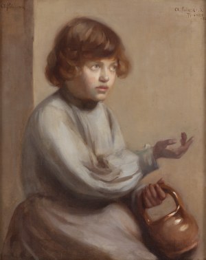 Amelia Paleczna (1870 Kraków - 1953 Kraków), Portrait of a girl with a clay basket, 1929 (?)
