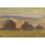 Łucja Bałzukiewicz (1887 Wilno - 1976 Lublin), Pejzaż ze stogami siana ze Sławinka, 1951