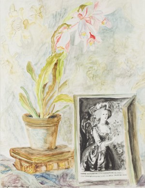 Maja Berezowska (1898 Baranowicze - 1978 Warsaw), Still life with engraving 'Marie Antoinette' according to a painting by Élisabeth Vigée Le Brun, 1953