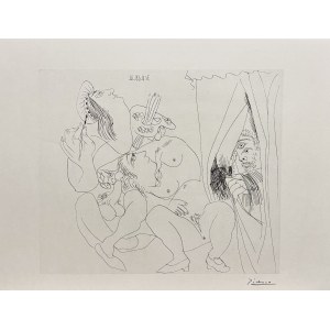 Pablo Picasso (1881-1973), „Artysta ze swoja modelką i podglądacz” z cyklu „347”