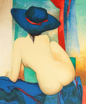 Claude GAVEAU (1940-2021), Beautiful woman in a hat, 1987