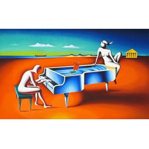Mark Kostabi (ur. 1960), Blown away (Zdmuchnięty), 2023