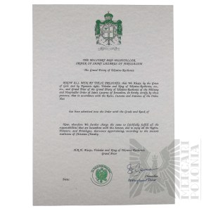 In Blanco Diploma of the Knights and Hospitaller Order of St. Lazarus of Jerusalem.