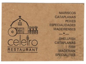 Portugal Madeira- Business Card Celeiro Restaurant English Language Portuguese Language (Celeiro Restaurant) Funchal