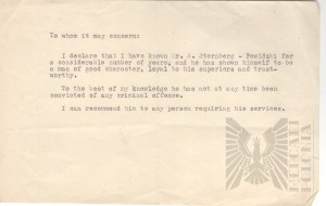 1920s. - Document Letter of Recommendation by A. Sternberg-Powidzki