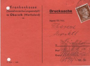 IIWW/Occupation Document of the Social Insurance Institution in Obornik Wielkopolska.
