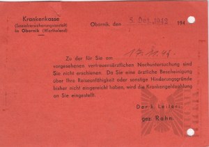 IIWW/Occupation Document of the Social Insurance Institution in Obornik Wielkopolska.