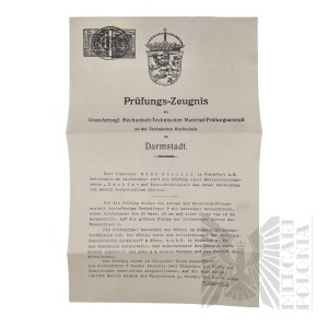 German Empire - Certificate of Examination of the Princely Institute for Mechanical and Technical Research (
