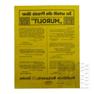 Cesarstwo Niemieckie - Ulotka Reklamowa ,,Murolit - Tak Praktyka Ocenia Najbardziej Znany Uszczelniacz Cementowy Westfalska Fabryk Merkur (So urteilt die Praxis über das beste bekannte Zement Dichtungsmittel ,,Murolit. Westfalische Merkurwerke)