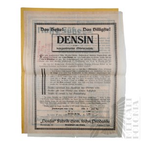 Niemcy - Ulotka Reklamowa Densin Skoncentrowany Dodatek Do Zapraw, Fabryka Wyrobów Chemicznych i Technicznych Densin (Densin Konzentrierter Mortelzusatz, Densin Fabrik Chem. Techn. Produkte), Frankurt Nad Menem (Frankfurt Am Main)