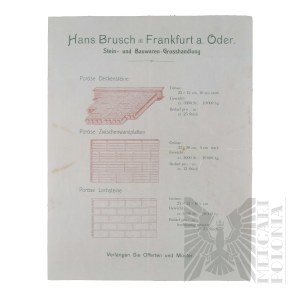 Niemcy- Ulotka Reklamowa Hans Brusch Hurtownik Materiałów Kamiennych i Budowlanych (Hans Brusch Frankfur a. Oder Stein- und Bauwaren - Grosshandlung) Frankfurt nad Odrą (Frankfurt a. Oder)