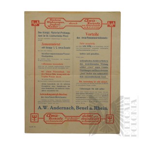 Germany- Advertising Flyer Building Materials A.W. Andernach Beuel Over the Rhine (Beuel a. Rhein)