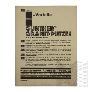 Germany-Advertising Flyer for Guenther's Granite Plaster (