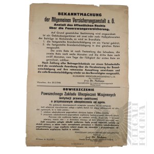 Third Reich - Announcement of the General Mutual Insurance Company of the Legal and Public Institution on Compulsory Fire Insurance. Warsaw District.