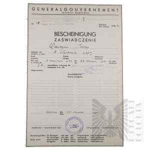 Third Reich - Certificate of the Private Business School of K. Rogalskaya. Warsaw District school year 1940/41.