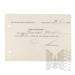Third Reich - Certificate of Release from Prison of Vladimir Downar.