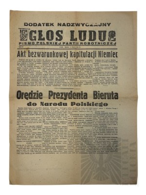 PRL - Extraordinary Supplement to the Voice of the People Newspaper of May 9, 1945, with Information on the Unconditional Surrender of Germany.