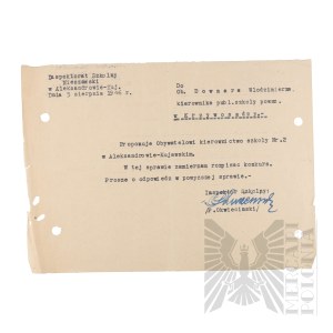 PRL - Proposal to take over the management of School No. 2 in Aleksandrów Kujawski, Addressed by Włodzimierz Downar.