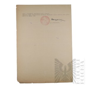 People's Republic of Poland - Certified Copy of Pass for Travel to Rogoźno by Maria Janasek (Brig. Gen. Jerzy Ferek-Błeszyński) Issued by the Ministry of State Administration Repatriation Office.