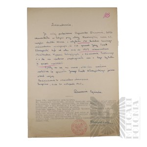 PRL - Zaświadczenie o Pełnieniu Funkcji Wiceministra Wyznań Religijnych i Oświecenia Publicznego przez gen. brygady Jerzego Ferek-Błeszyńskiego w latach 1936-1939. Rogoźno.