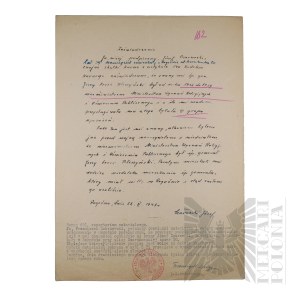 PRL - Zaświadczenie o Pełnieniu Funkcji Wiceministra Wyznań Religijnych i Oświecenia Publicznego przez gen. brygady Jerzego Ferek-Błeszyńskiego w latach 1936-1939. Rogoźno.