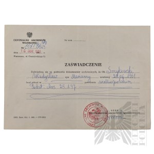 PRL - Certificate of Service of Wladyslaw Smykowski Greater Poland Insurgent.