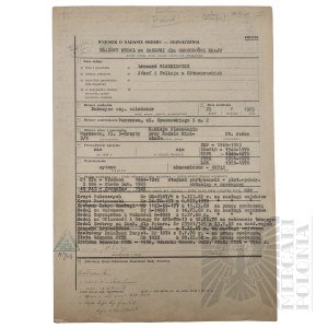 PRL - Application for the award of the Bronze Medal for Meritorious Service for National Defense to Leonard Waszkiewicz.