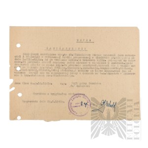 People's Republic of Poland - A copy of the Certificate of Secret Teaching during World War II by Wlodzimierz Downar.