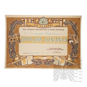 PRL - Diploma of Recognition for Merits in the Elimination of Illiteracy for Vladimir Downar.