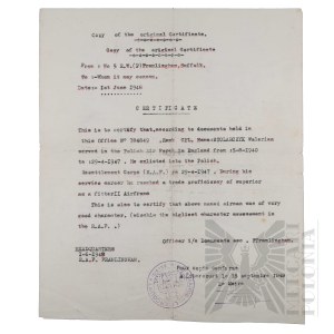 PSZnZ - Copy of Certificate of Service in the Polish Air Force by Cpl. Walerian Stolarczyk. Suffolk.