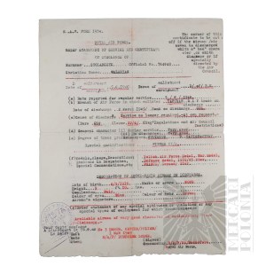 PSZnZ - Oświadczenie o Służbie i Certyfikat Zwolnienia z Królewskich Sił Powietrznych (RAF) Wystawione dla Waleriana Stolarczyka.