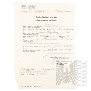 II RP/III Reich/PRL - Documents, including: Civil Status Records, School Certificates - Families: of Bachamn, Dziengielewski, Wojtowicz, Kordowski. Torun, Reisenburg, Pieniążkowo.