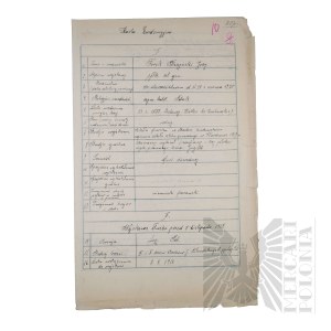 II RP - Copy of the Record Card of Brig. Gen. Jerzy Ferek-Bleszynski.