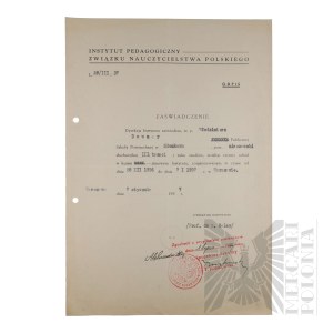 II RP - Copy of the Certificate of Completion of the Third Year of Studies by Włodzimierz Downar. Warsaw.