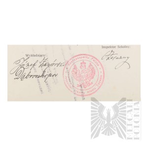 II RP - Certificate of the State Vacation Courses for the Teachers of Common Schools Pomeranian School District on the Taking of a Vacation Physical Course for Włodzimierz Downar.