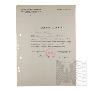 II RP - Certificate of Completion of the Second Year of Studies by Vladimir Downar. Vilnius.