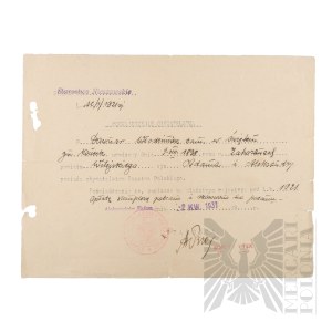 II RP - Certificate of Citizenship Issued by the Starost of Nieszawa to Włodzimierz Downar.