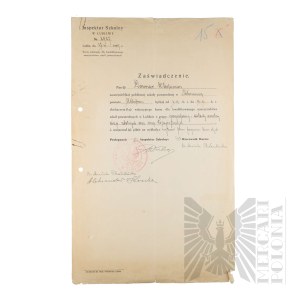 II RP - Zaświadczenie o Odbyciu przez Włodzimierza Downara Wakacyjnego Kursu dla Kwalifikowanego Nauczycielstwa Szkół Powszechnych w Lublinie.