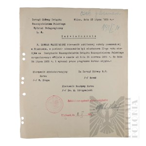 II RP - Certificate of Completion of the Second Year of Studies by Vladimir Downar. Vilnius.