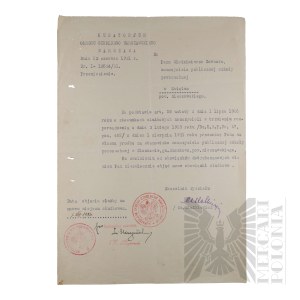 II RP - Pismo o Przeniesieniu Służbowym Włodzimierza Downara. Warszawa.