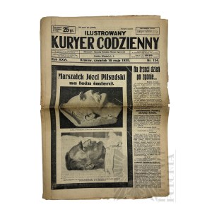 II RP - Ilustrowany Kurier Codzienny z 16 maja 1935 r., Zawiera Zdjęcie Pośmiertne Marszałka Józefa Piłsudskiego, Kraków.