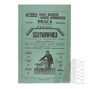 Polska - Ulotka Reklamowa Szatkownica Mechaniczna do Kapusty, Wytwórnia Maszyn Rolniczych I Maszyn Gospodarczych Praca, Kałusz