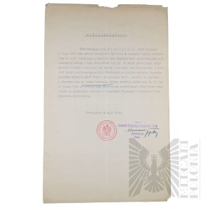 II RP - Zaświadczenie o Ukończeniu Przez kpt. pil. Józefa Mickiewicza w 1917 r. Szkoły Chorążych w Tyflisie. Poznań