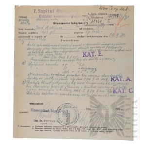 II RP - Medical Statement of the VII District Hospital in Poznań for Capt. pil. Józef Mickiewicz.