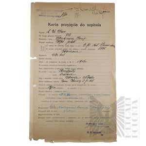 II RP - Card of Admission to the Hospital of Capt. pil. Józef Mickiewicz, 3rd Aviation Regiment, Sanitary Training Center - School Hospital, Warsaw. Signature of Lt. Col. Dr. Włodzimierz Dobrowolski - Victim of the Katyn Massacre.
