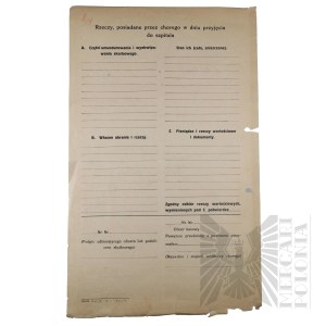 II RP - Card of Admission to the Hospital of Capt. pil. Józef Mickiewicz, 3rd Aviation Regiment, Sanitary Training Center - School Hospital, Warsaw. Signature of Lt. Col. Dr. Włodzimierz Dobrowolski - Victim of the Katyn Massacre.