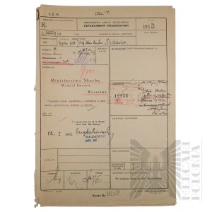 II RP - Pension Card of Capt. Pilot Jozef Mickiewicz, Poznań, Signature of Lt. Col. Eugeniusz Kalinowski - Victim of the Katyn Massacre.