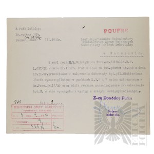 II RP - Letter from the 3rd Airborne Regiment to the Department of Intendant of the Ministry of Military Affairs in the Matter of Capt. Pil. Joseph Mickiewicz.
